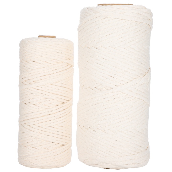 2 db-os pamut textilcérna készlet, longziming, 100m, 3mm/4mm, fehér