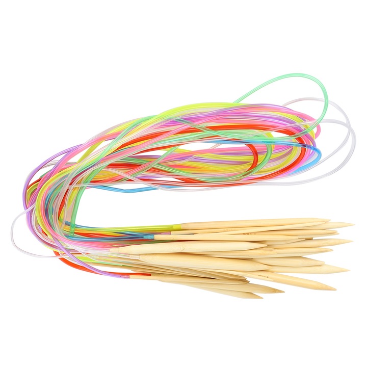 Set 18 Ace de Tricotat Circulare, Enforose, Bambus, 40-120cm, Diametru 2-10mm