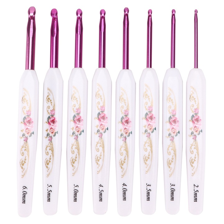 Horgolótű készlet Enforose, 8 darab, különböző méretek, műanyag és alumínium, otthoni használatra