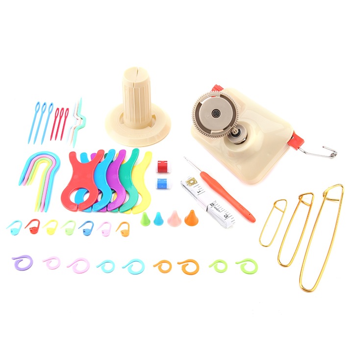 Set de unelte pentru tricotat, Enforose, winder, accesorii diverse, metal, plastic
