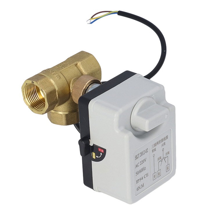 Моторизиран сферичен кран, Longziming, месинг, 220V, с превключвател
