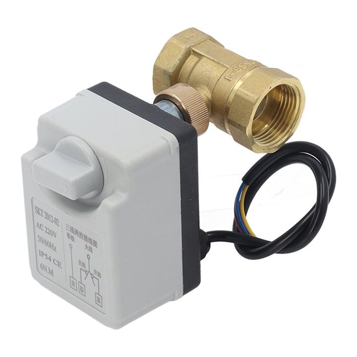 Кран, моторизиран, сферичен, 1 инч, ABS, месинг, 6W, 0-90 градуса