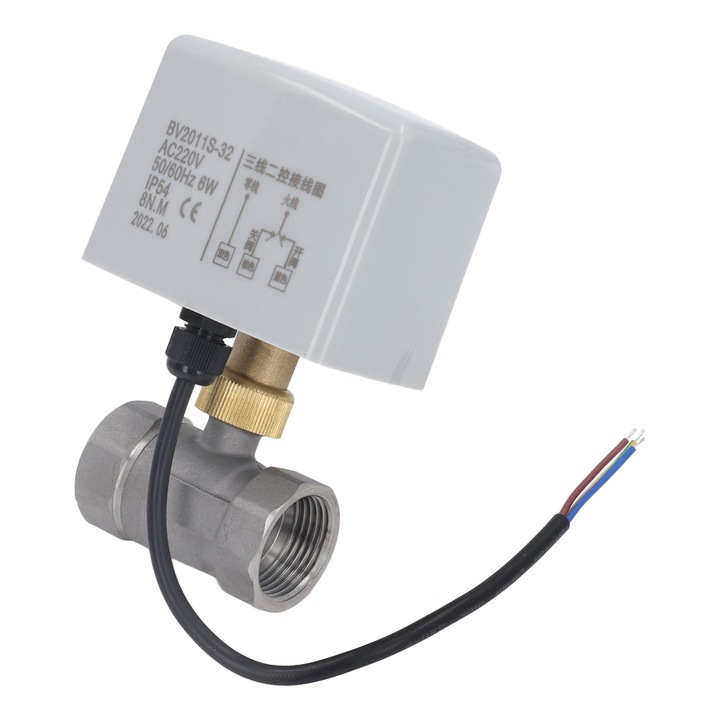 Моторизиран сферичен кран, електрически задвижван от неръждаема стомана, 3-пътен, 2 контрола, DN25, 2 AC220V