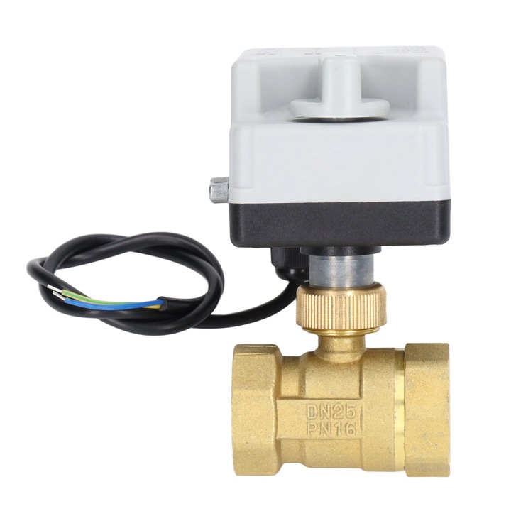Elektromos golyóscsap DN25, 2 utas, 2 vezeték, sárgaréz, IP54 védettség, egyszerű telepítés