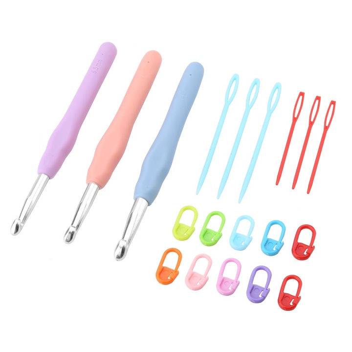 19 db-os horgolt tűkészlet TRP nyéllel, többszínű, 6,5-8,0 mm, 14 cm