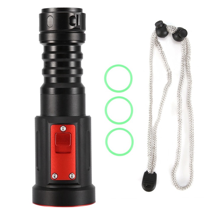 Jormftte búvárlámpa, LED L2, 1100LM, vízálló 80m-ig, 15x5cm, fekete és piros