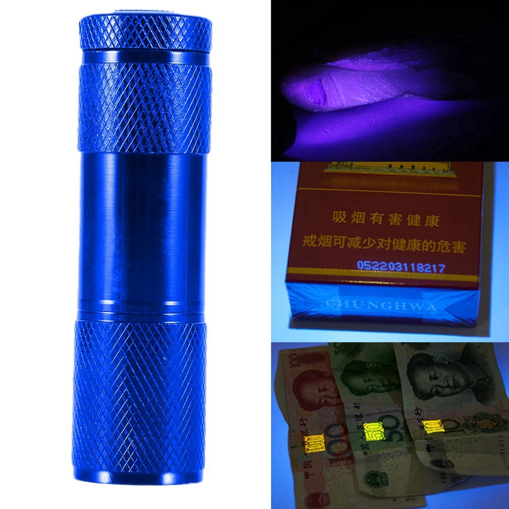 Lanterna UV 4.5V 9LED, longziming, mica, 365-400nm, albastra