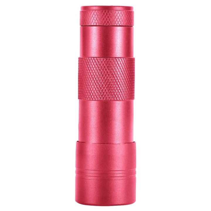 Фенер с ултравиолетова светлина 3W, Longziming, 12 LED, алуминий, червен, 9.5x2.9x2.9cm