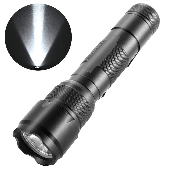 Фенер Longziming, LED T6, преносим, водоустойчив, черен, 1200LM, 13.5x3 cm