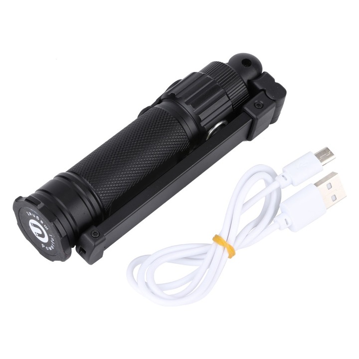 LED фенер със силен магнит, Longziming, Алуминиева сплав, Сгъваем дизайн, Черен