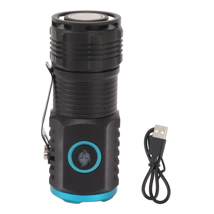 Мини фенерче, longziming, сплав, 2000LM, USB C, IPX4, 75x30mm, черно