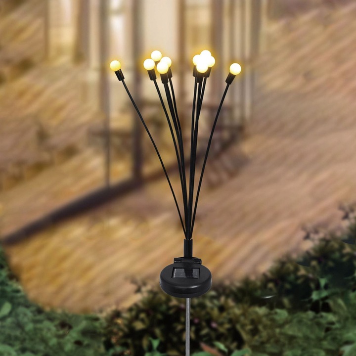 Fekete napelemes lámpa 10 füzérrel és fehér LED-del, 73 cm