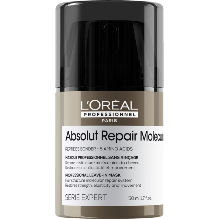 Маска без изплакване L'Oreal Professionnel Serie Expert Absolut Repair Molecular за увредена коса, С термична защита, С пептидни връзки и 5 аминокиселини, 50 мл