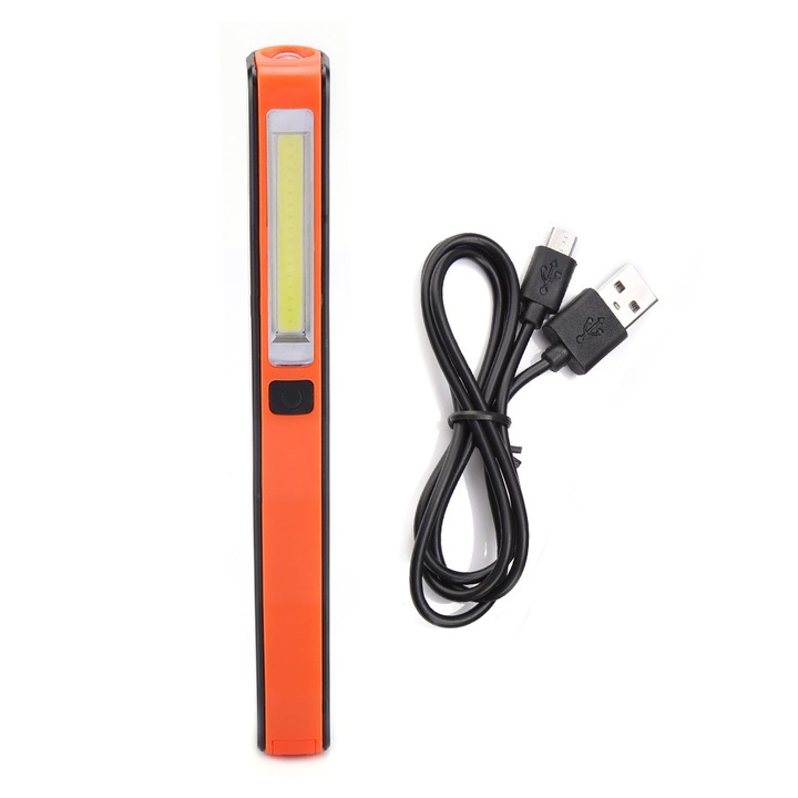 Jormftte 200lm LED USB акумулаторен фенер с магнит, оранжев, 18x3.5x2cm