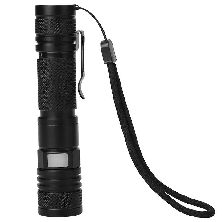 Jormftte hordozható lámpa, újratölthető LED, 5 üzemmód, 800LM, fekete, 12.8x2.8x2.8cm