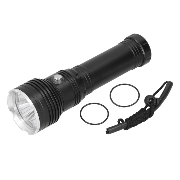 Фенер Longziming 10000LM, 4 LED, водоустойчив IPX8, за къмпинг и риболов, алуминий, черен