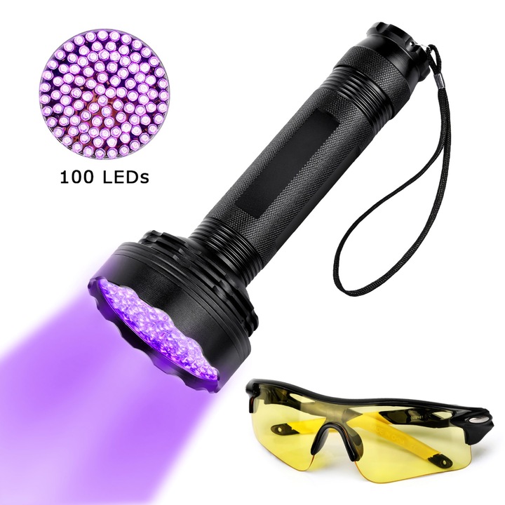 UV 100 LED фенер, Longziming, с очила, водоустойчив, алуминиева сплав, 395nm