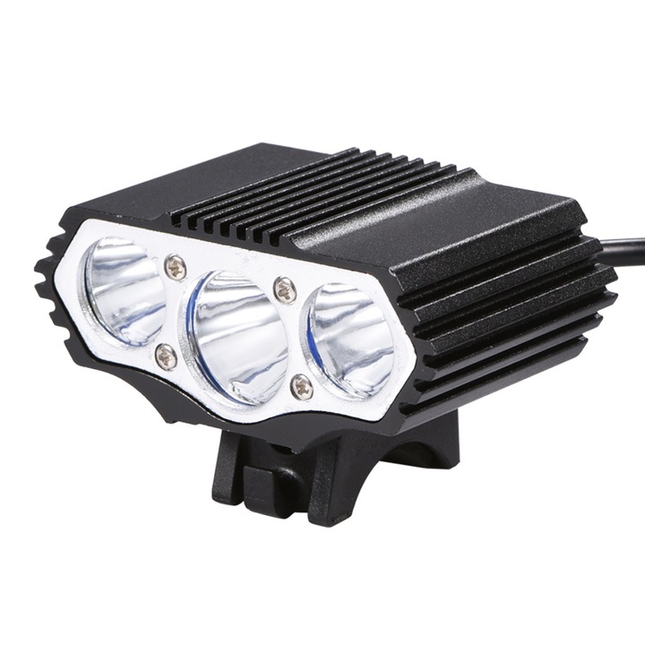 LED-es kerékpár első lámpa, 3600LM, alumínium, fekete, 7cm, szett