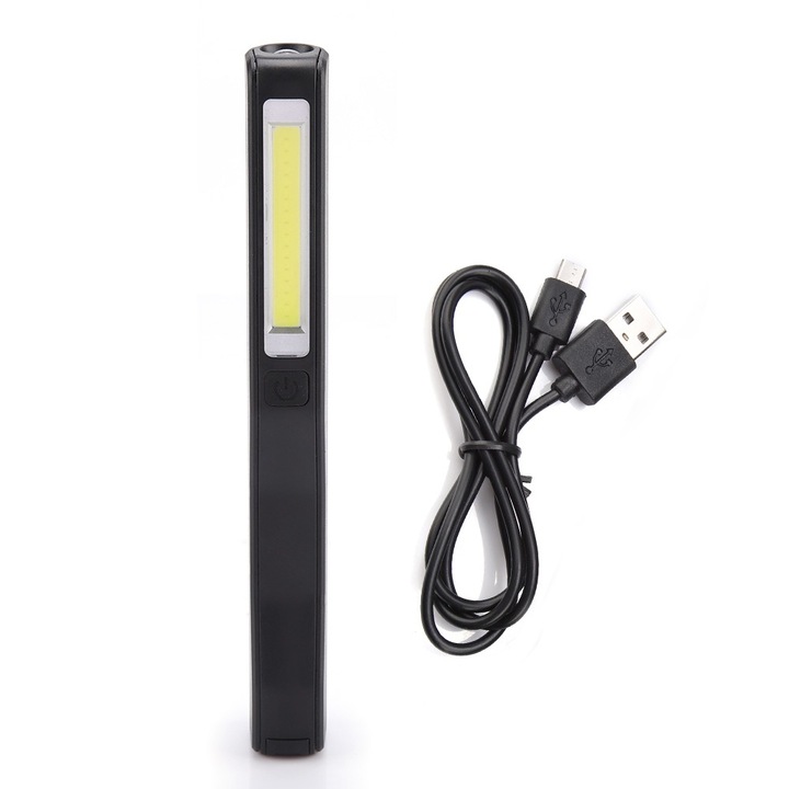 Фенер Jormftte 200lm LED USB презареждаем с магнит, 18x3.5x2см, черен