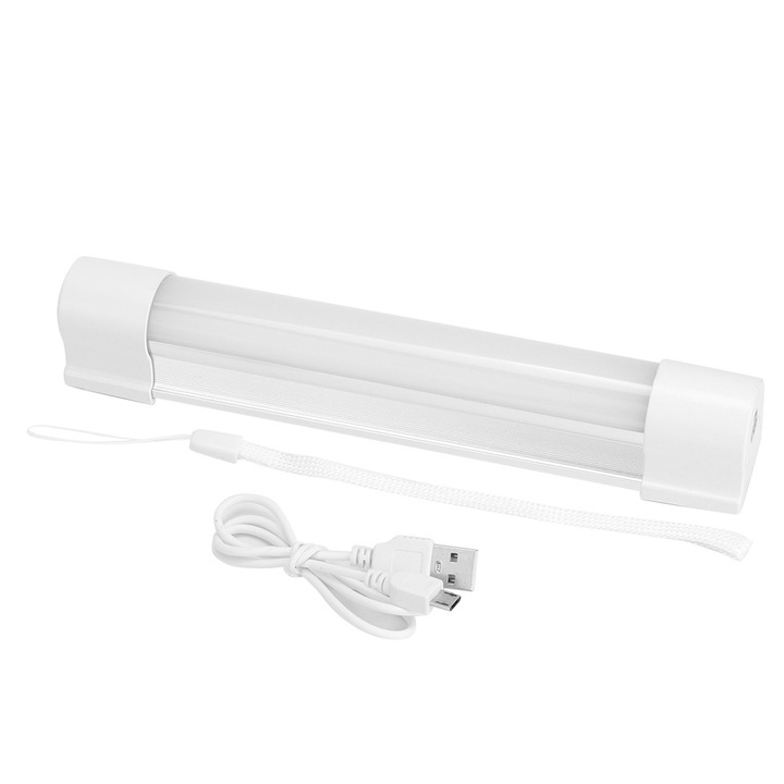 Jormftte kemping LED lámpa, vízálló, mágneses, USB töltés, 21.5x3.1cm