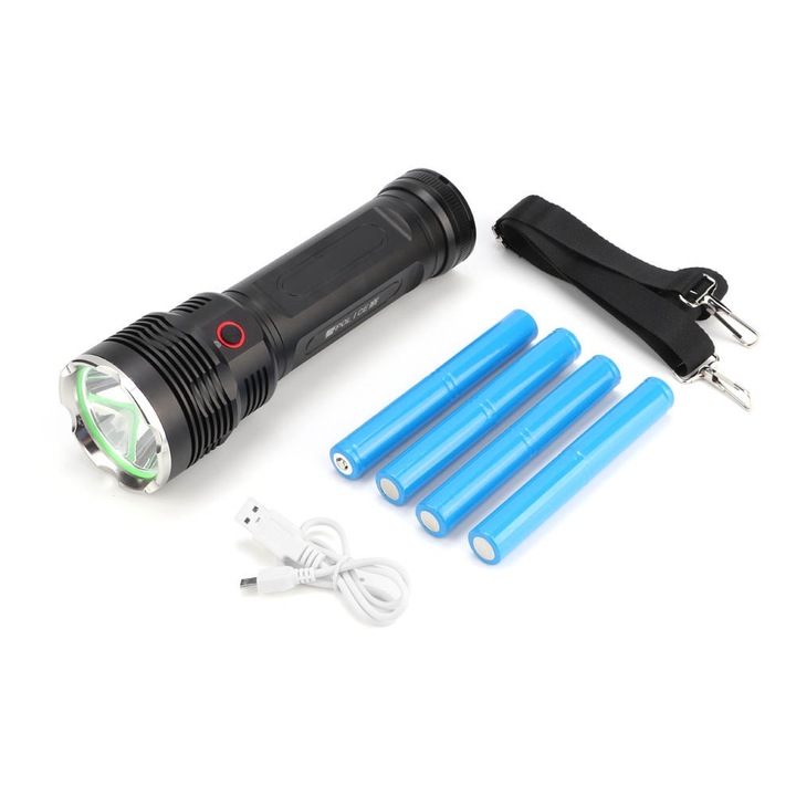 Фенер Jormftte, LED, USB, водоустойчив, 3 режима на осветление, 22.5x7см, черен