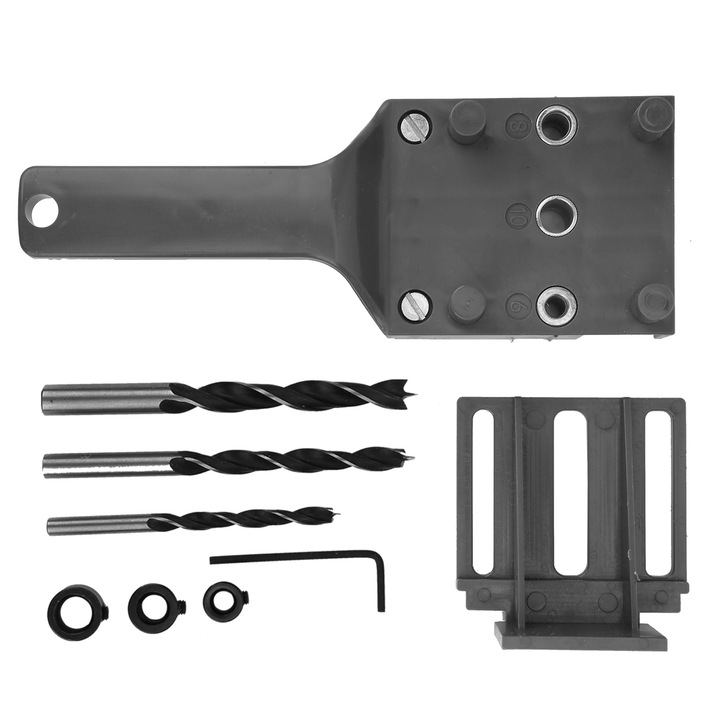 Localizator gauri de foraj pentru tamplarie, Enforose, set 8 piese, 6mm-10mm, gri, 200x72mm