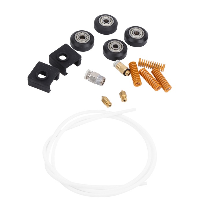 Enforose 3D nyomtató tartozékkészlet, 4 kerék, 4 rugó, 2 pneumatikus csatlakozó, 2 fúvóka, 1 cső, Ender 3/Ender 3 Pro-hoz