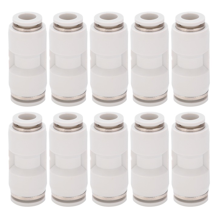 10 db egyenes redukciós csatlakozó készlet, Enforose, rozsdamentes acél, rezin, fehér, pneumatikus csövekhez