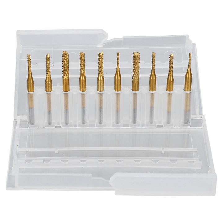 Set 10 Freze de Gravare Enforose, Carbura Ti, 1/8in, 1.0-3.0mm
