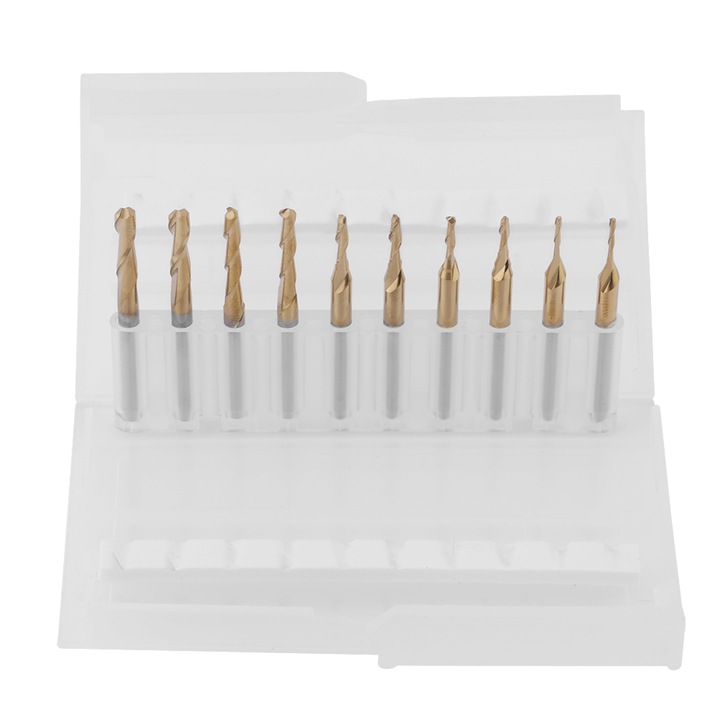 Set de freze cu varf sferic din otel tungstenic, Enforose, 10 bucati, dimensiuni variate 1x4mm, 1.5x6mm, 2x8mm, 2.5x12mm, 3.175x12mm