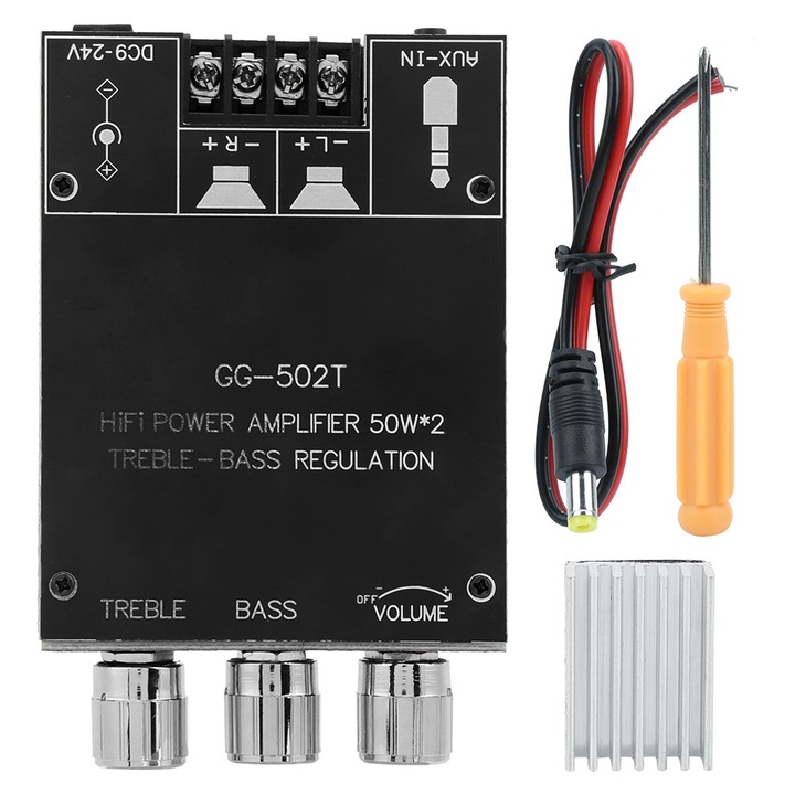 Стерео аудио усилвател 50Wx2, Mmgoqqt, HIFI, контрол на звука, Bluetooth, 5mm, 10x15x5cm