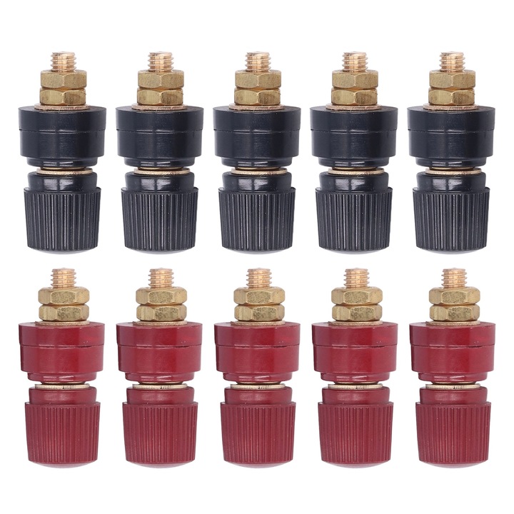 Set 5 Terminale Enforose M6, Ebonit, Alama, Negru/Rosu, Instalare Usoara