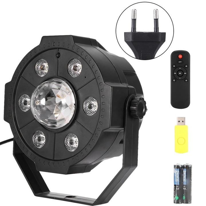Jormftte Színes LED Színpadi Lámpa, Távirányítóval, 13.5x13.5x10cm, Partykra és Klubokba