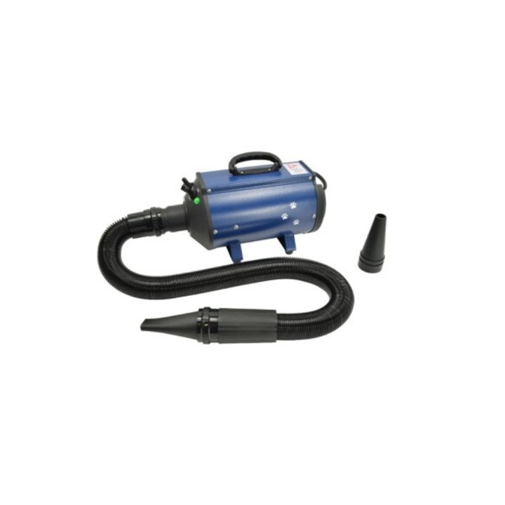 Hajszárító kutyáknak és macskáknak, Blower Doubleblaster, 2200 W, 3 pozíció, kihúzható tömlő, átmérő 4 cm, 2 fúvóka, kék