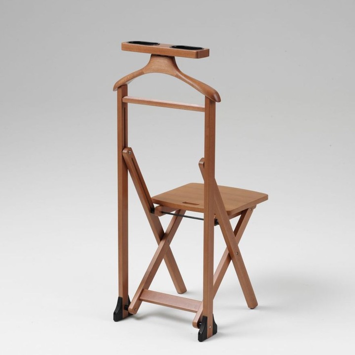 Portmantou suport haine cu sezut Arredamenti Italia, Duka, 107x57 cm, pliabil, loc pentru accesorii, structura din lemn de fag, ideal pentru imbracaminte, depozitare eficienta, design practic si elegant, lemn cires