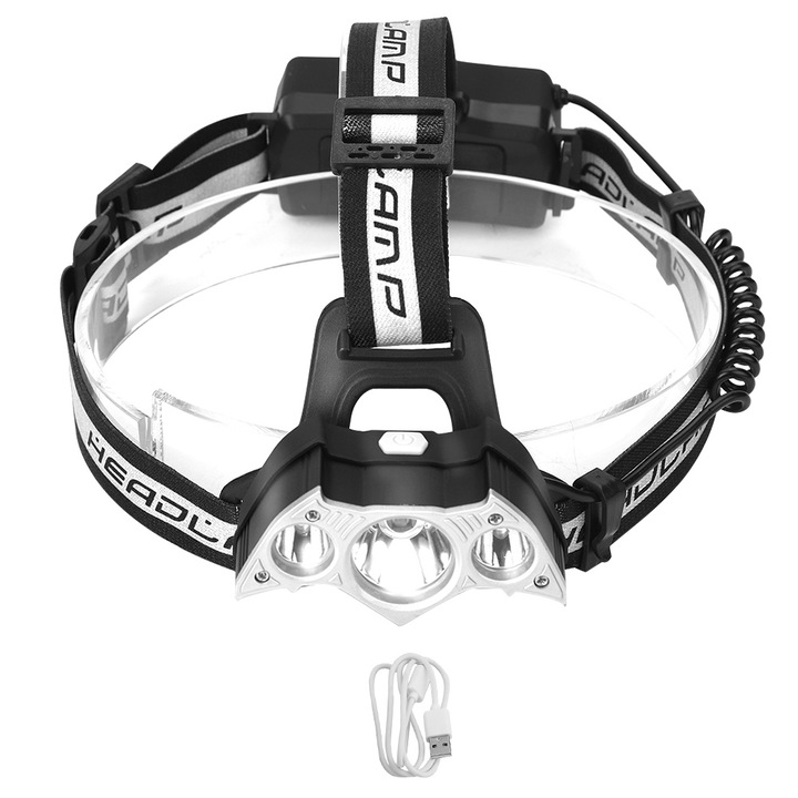 Jormftte zseblámpa 1500LM, 3 LED, állítható, szürke, kempingezéshez és szabadtéri tevékenységekhez