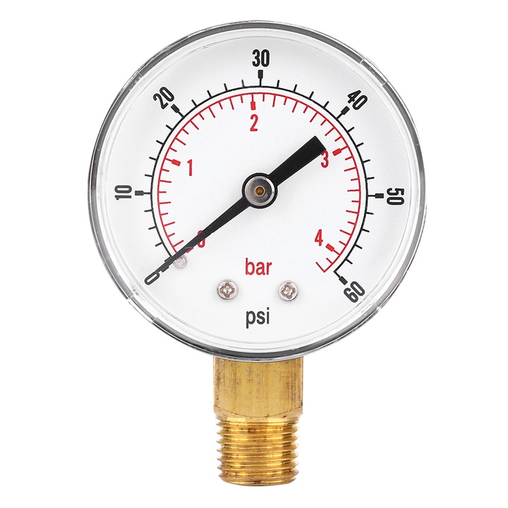 Manometru 50mm, Mmgoqqt, 1/4 BSPT, pentru aer, apa, ulei, gaz, 0-60PSI, 0-4Bar