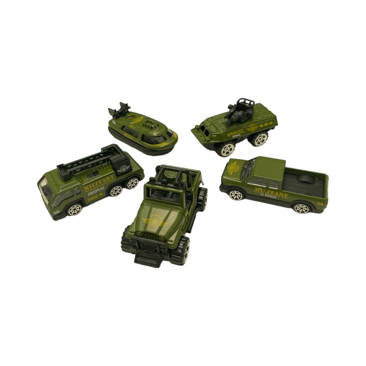 Set jucarii de colectie cu 5 masini pentru interventie Super Power, metal si plastic, scara 1:64, verde