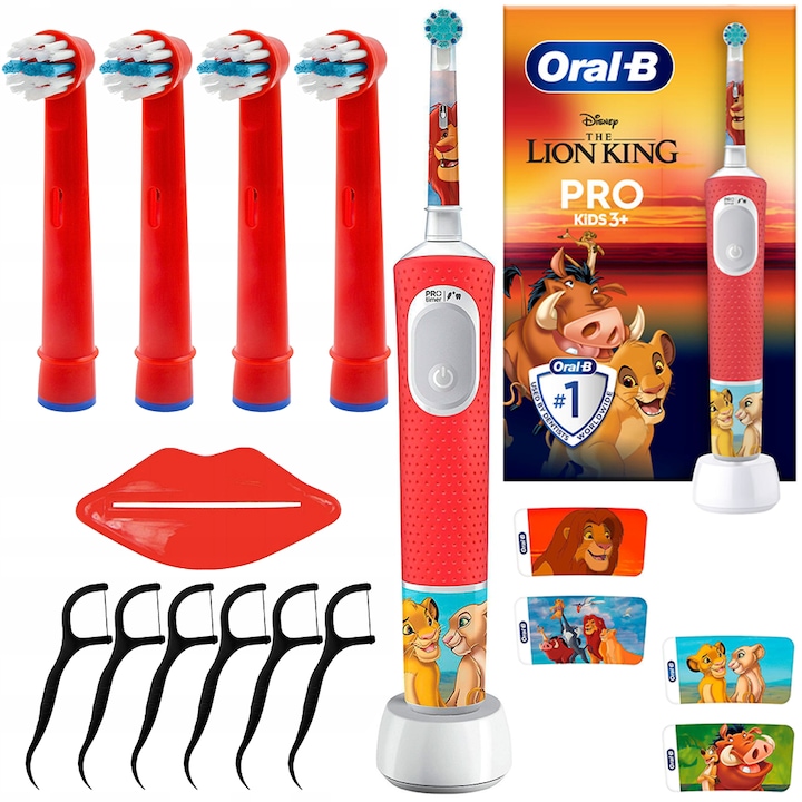 Oral-B Vitality Pro 103 Lion King elektromos fogkefe + 4 db csere fogkefehegy, piros