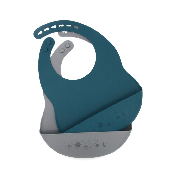 Bavete din silicon impermeabil The Cotton Cloud, 2 bucati, albastru/gri, 0-3 luni