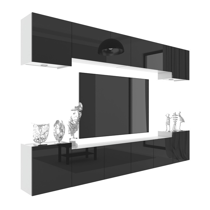 Unitate de perete MIL 4 Mobilier living Suport TV Negru lucios Belini