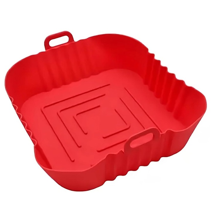 GREATON szilikon tepsi, magas hőmérsékletnek ellenálló, ideális olajsütőhöz, légsütőhöz, sütőhöz, gőzölőhöz, 14 x 14 x 4,7 cm, négyzet alakú modell, piros
