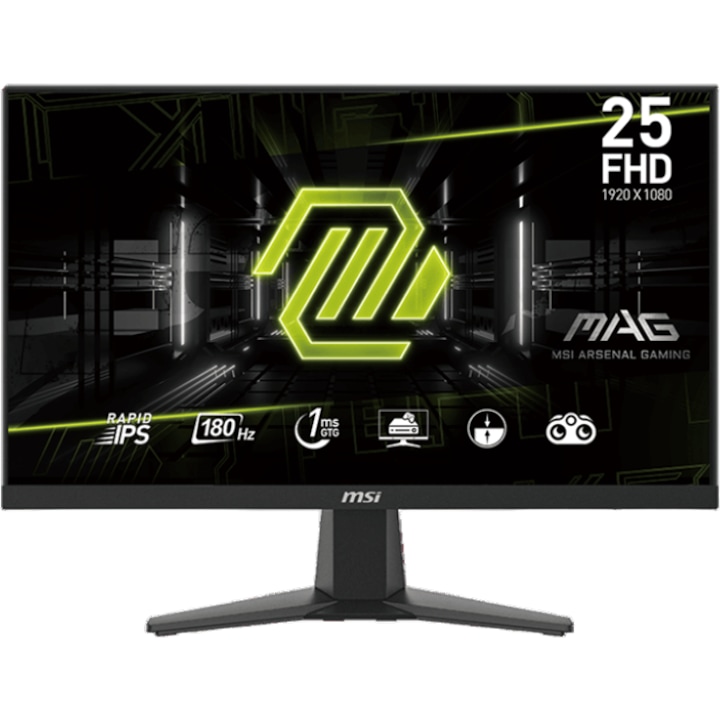 Monitor, Gaming MSI MAG 256F, IPS, 24,5 hüvelykes, Full HD, 1920 x 1080, Displayport, HDMI, 180 Hz, 1 ms, fekete
