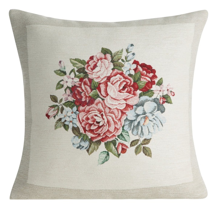 Fata de perna chenille floral 45 x 45 cm Eurofirany natural