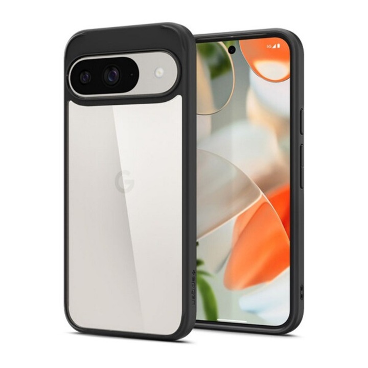 Spigen ultra hybrid műanyag mobiltelefon tok, ütésállóság, légpárnás keret, átlátszó/fekete, kompatibilis: Google Pixel 9 Pro / Pixel 9