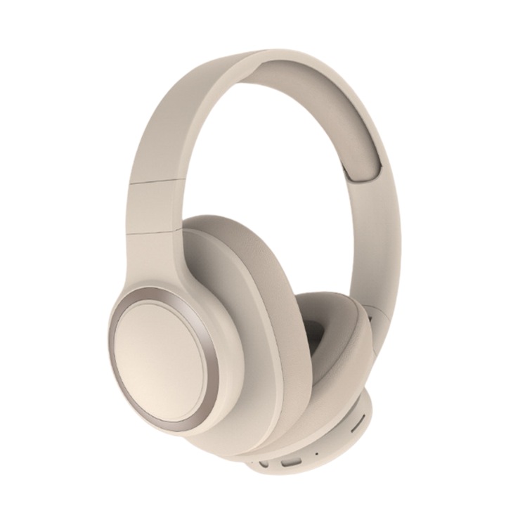 Casti wireless Over-Ear, SOYTO P2962, Bluetooth, Compatibilitate Universala, Reducerea Zgomotului, bej