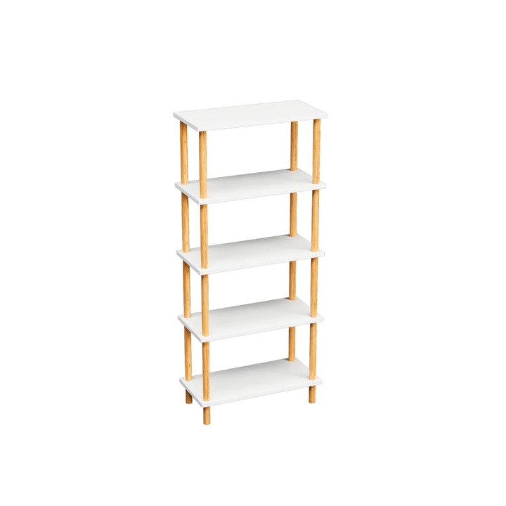 Biblioteca InterGO, 5 rafturi, lemn, alb