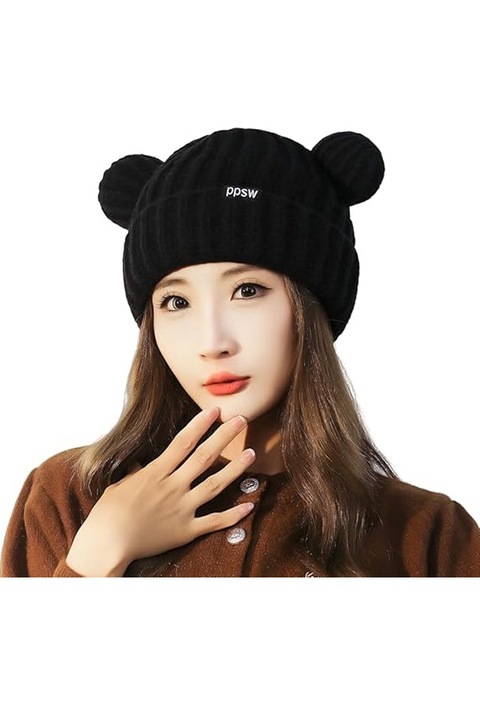 Caciula iarna dama, foarte calduroase, palarie cu urs dragut, JENUOS®, marime universala, Neagra