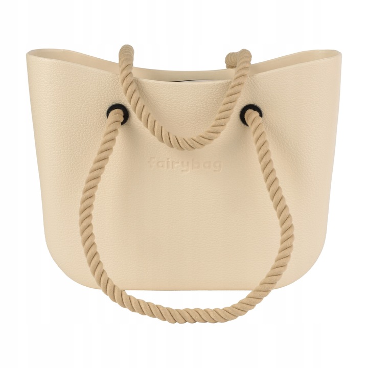 Geanta de dama Fairy Bag, model Jelly Bag, bej, 30x40x10cm, cu organizator si manere din bumbac