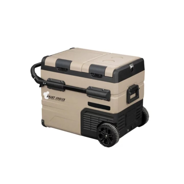 Frigider auto cu compresor smart cooler 12/24 V +220 V, cu bluetooth, roti si zona dubla de racire, capacitate 45L, taxa verde inclusa